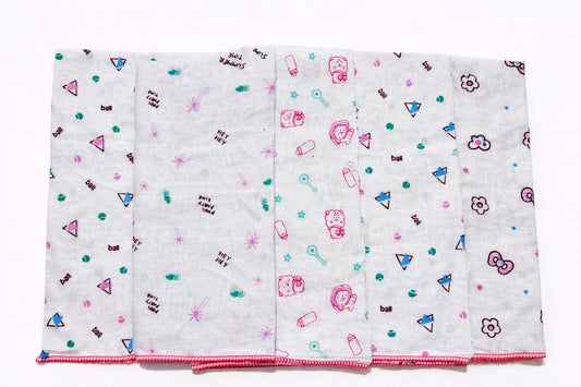 Malpiece cloth Nappies 6 Pcs Pack (Printed, Single ply 18*18 size)